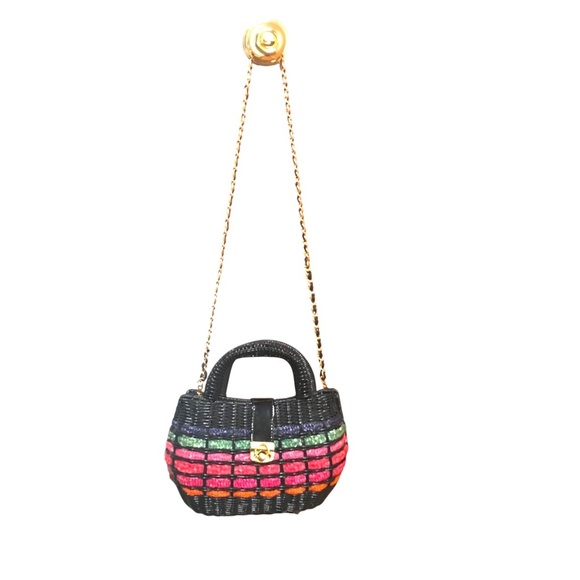 Vintage Woven Mini Top Handle Bag with Gold Chain Strap - Picture 6 of 15